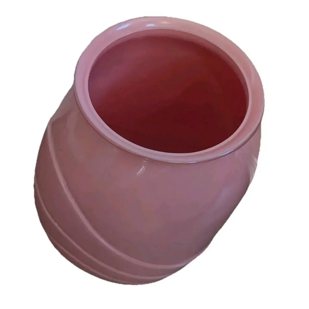 VTG Pink Mauve Art Glass Floor Vase Swirl Ribbed Deco MCM 18”